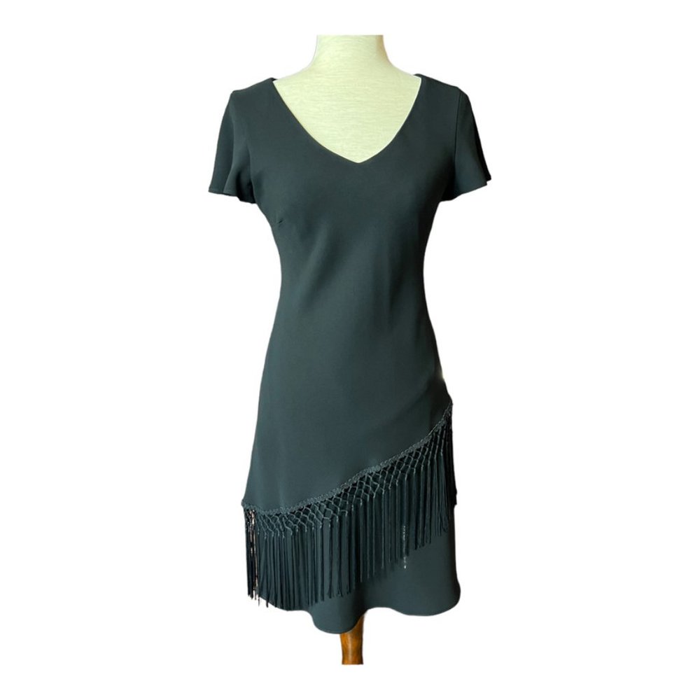 S.L. Fashions black dress with fringe Size 6 Petite EUC